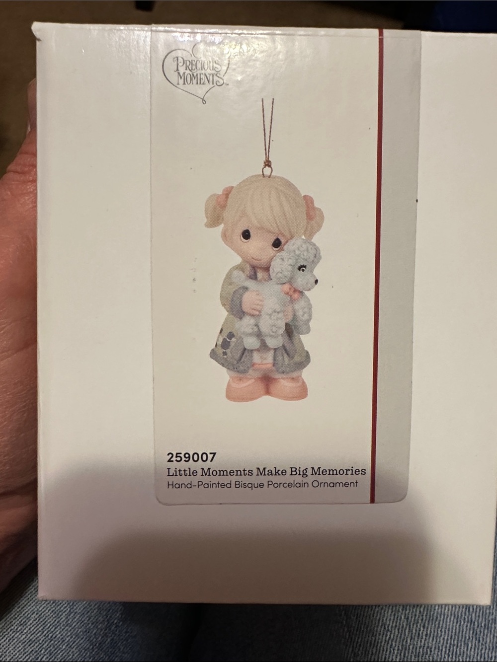 Precious Moments Gray Dress Girl Holding Teddy Ornament with Pink Accents